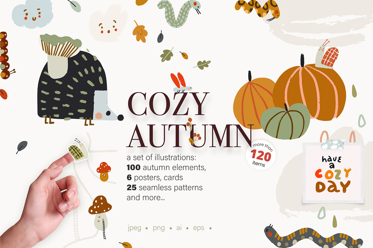 Cozy autumn clipart set, an Animal Illustration by elena.sevrina (Photo 1 of 10)