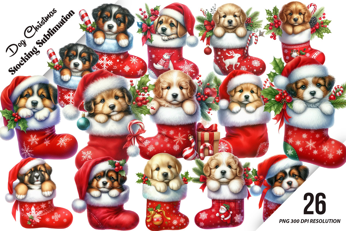 Dog Christmas Stocking Sublimation, an Illustration by DreamArtGraphic (Photo 1 of 6)
