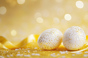 Glittery eggs on golden background, a Photo by Beautiful things