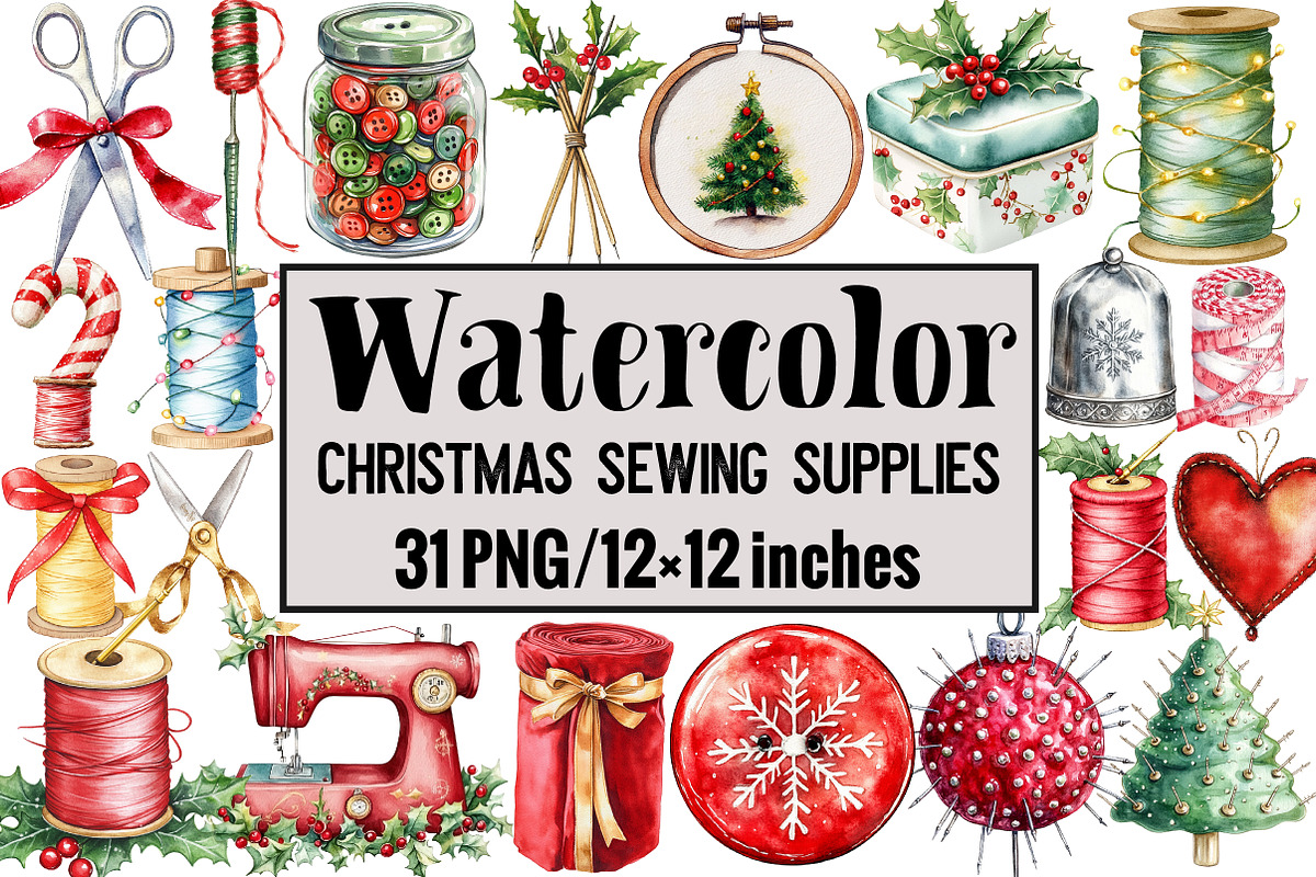 Christmas Sewing Supplies, an Illustration by Design Market (Photo 1 of 3)