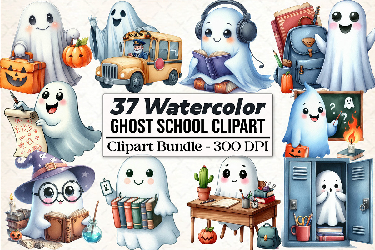 Ghost School Clipart PNG, an Illustration by DreamCafeArt (Photo 1 of 5)