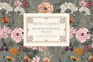 Retro Garden seamless patterns set