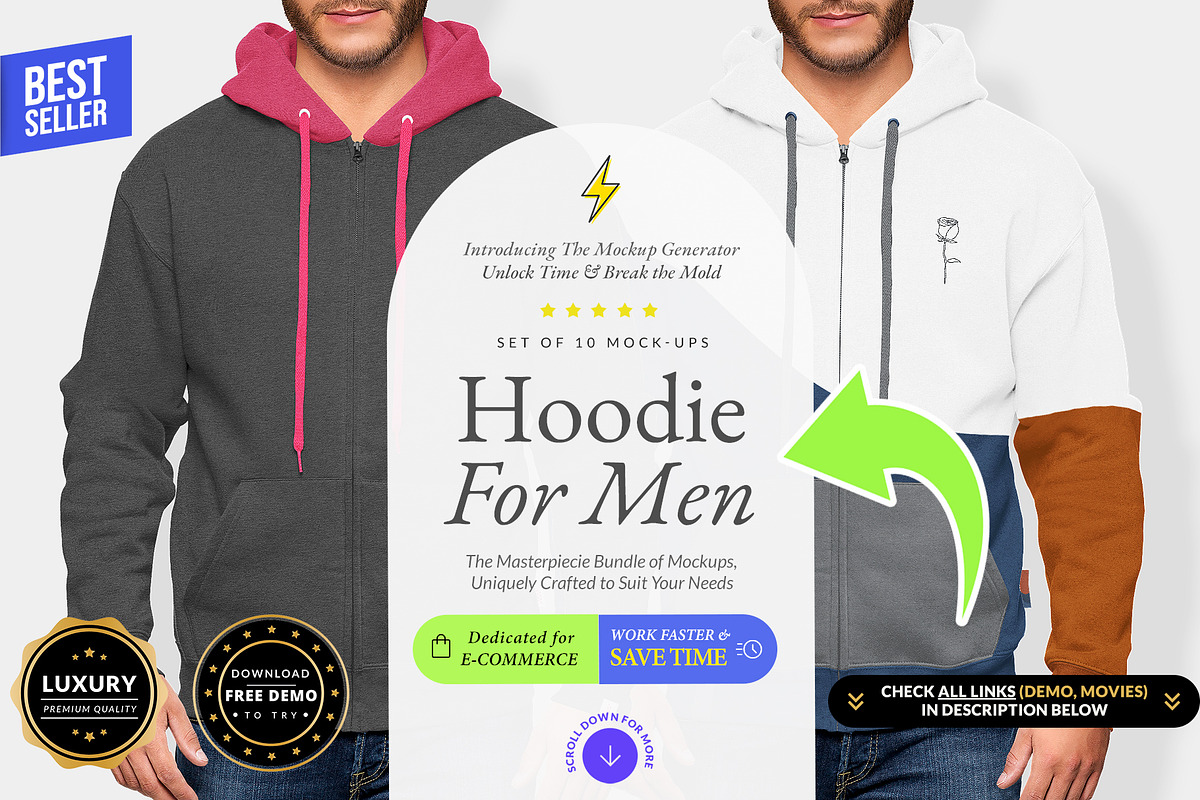 Men Hoodie 10x Mock-ups, a Hoody Mockup by Mocca Mockups Store (Photo 1 of 11)
