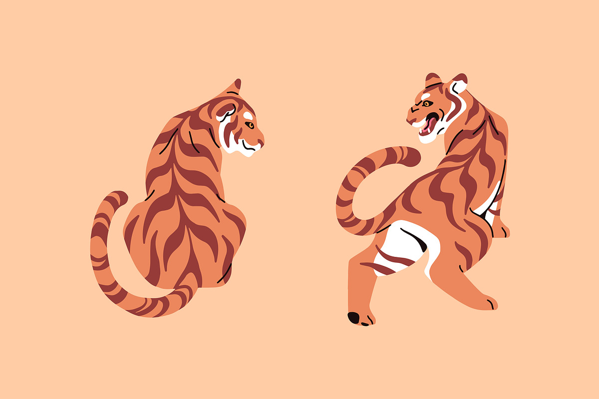 Tigers set + seamless pattern, an Animal Illustration by PaperTrident (Photo 3 of 5)
