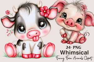 Whimsical Funny Farm Animals Clipart