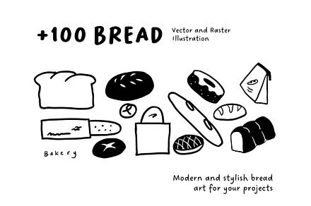 +100 Bread & Bakery Illustration, a Food Illustration by RefocusMyJourney