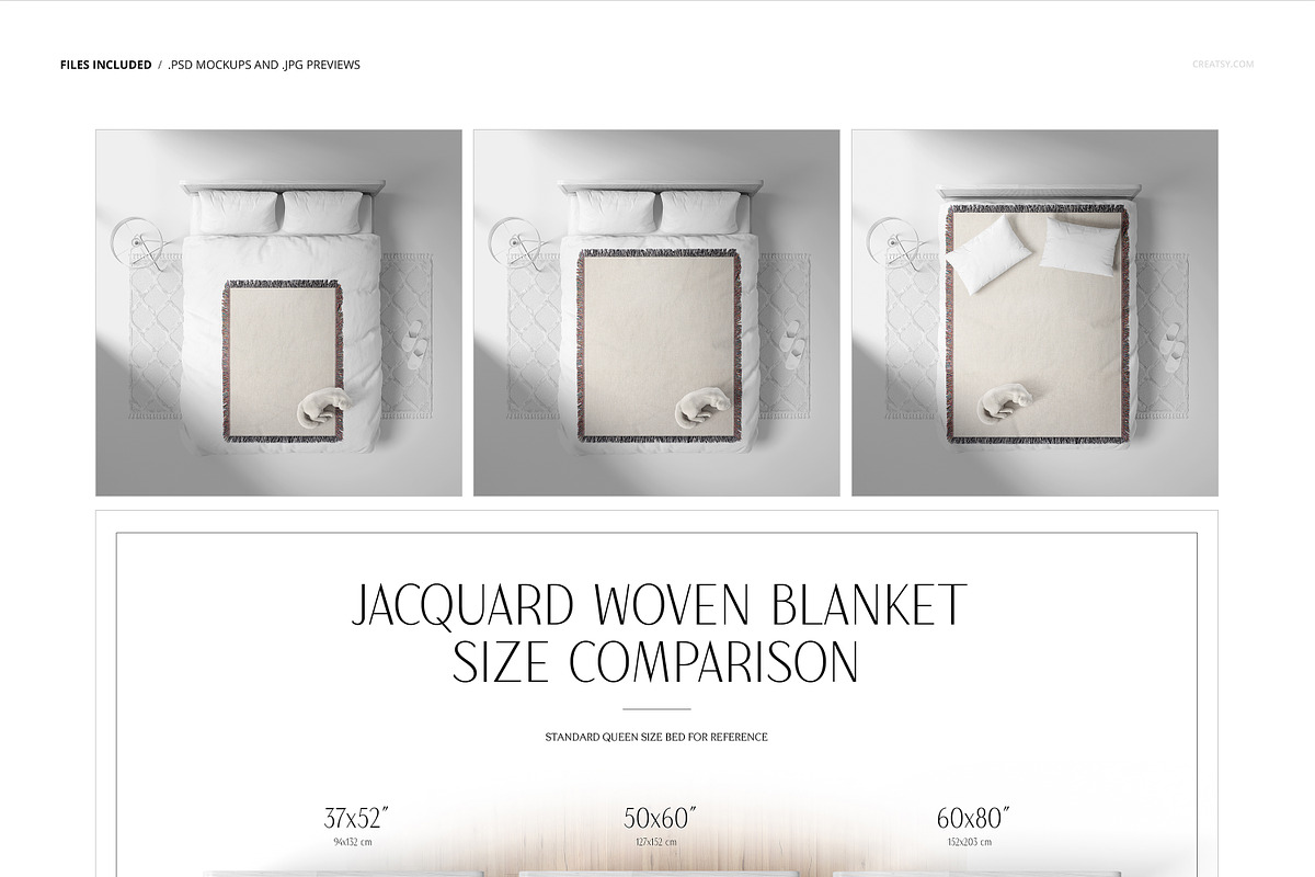 Woven Blanket Size Comparison Mockup, a Household Mockup by creatsy5 (Photo 2 of 9)