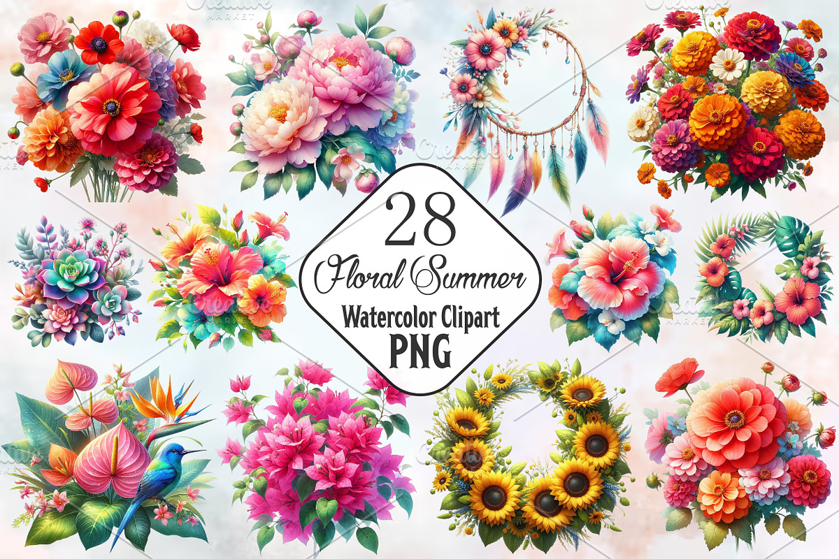 Floral Summer Sublimation Clipart, an Illustration by RobertsArt (Photo 1 of 8)