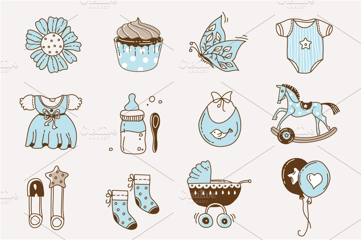Baby doodle Icons for boys and girls preview 3