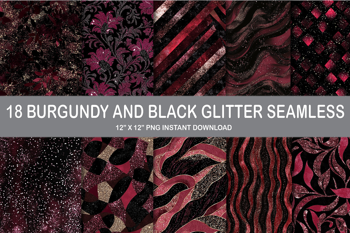 Burgundy and Black Glitter Digital, a Pattern Graphic by Watercolor design (Photo 1 of 4)