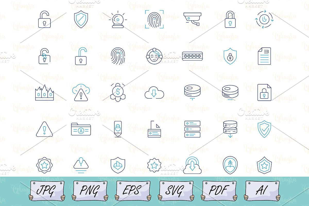 Security and Privacy Line Icons, an Outline Icon by Ghagra (Photo 1 of 3)