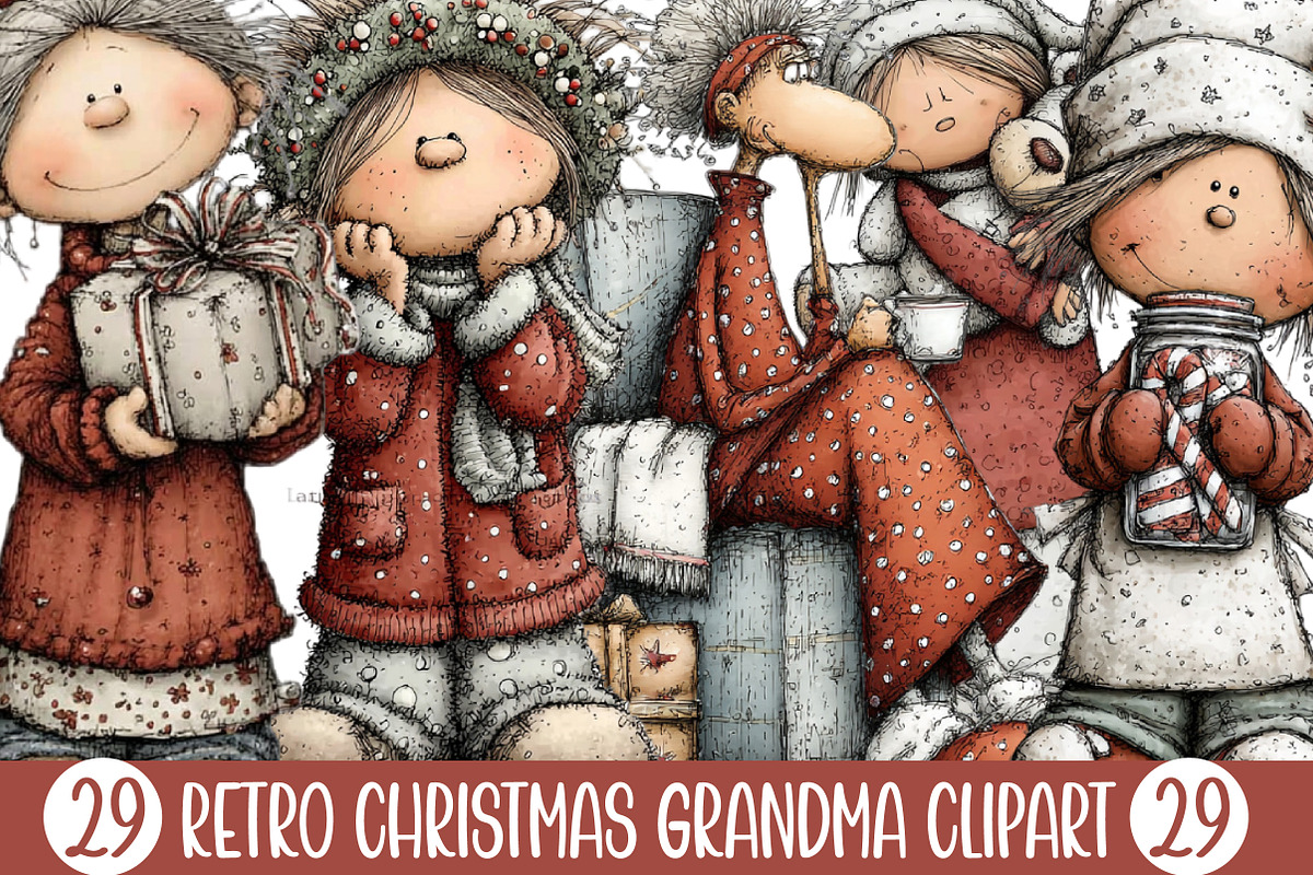 Retro Christmas Grandma Clipart, an Illustration by Designking (Photo 1 of 5)