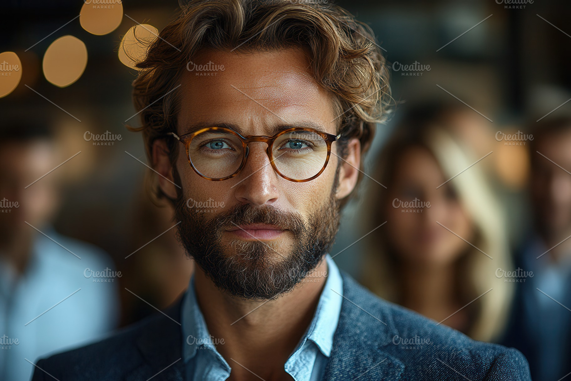 Confident man with glasses stands in, a Photo by Tanuart