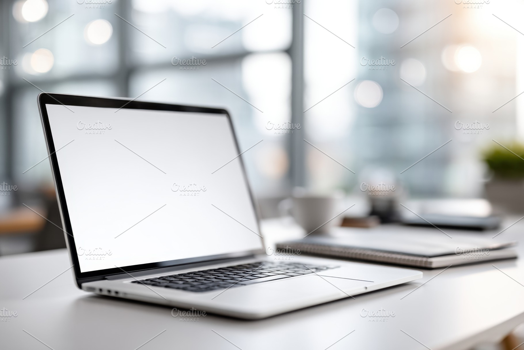 Modern laptop on office desk with blank screen, a Technology Photo by AlyaAnd
