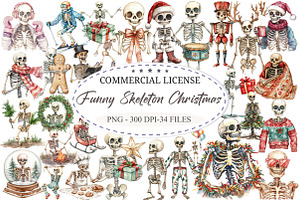 Funny Skeleton Christmas Clipart, an Illustration by designcity5