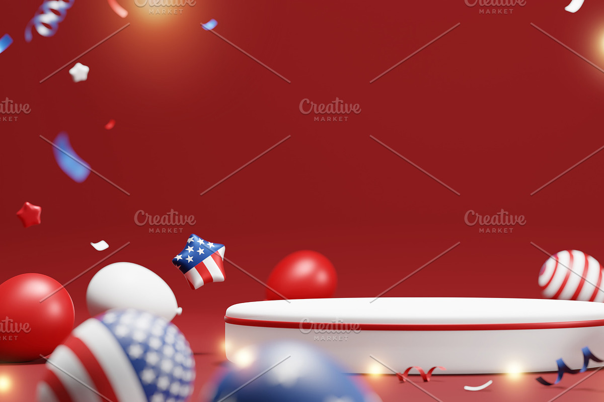 Blank podium and usa balloons, a Decorative Illustration by ArtBackground