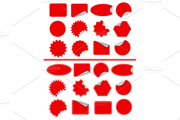 Sticker Label Set. Red Sticky Isolat