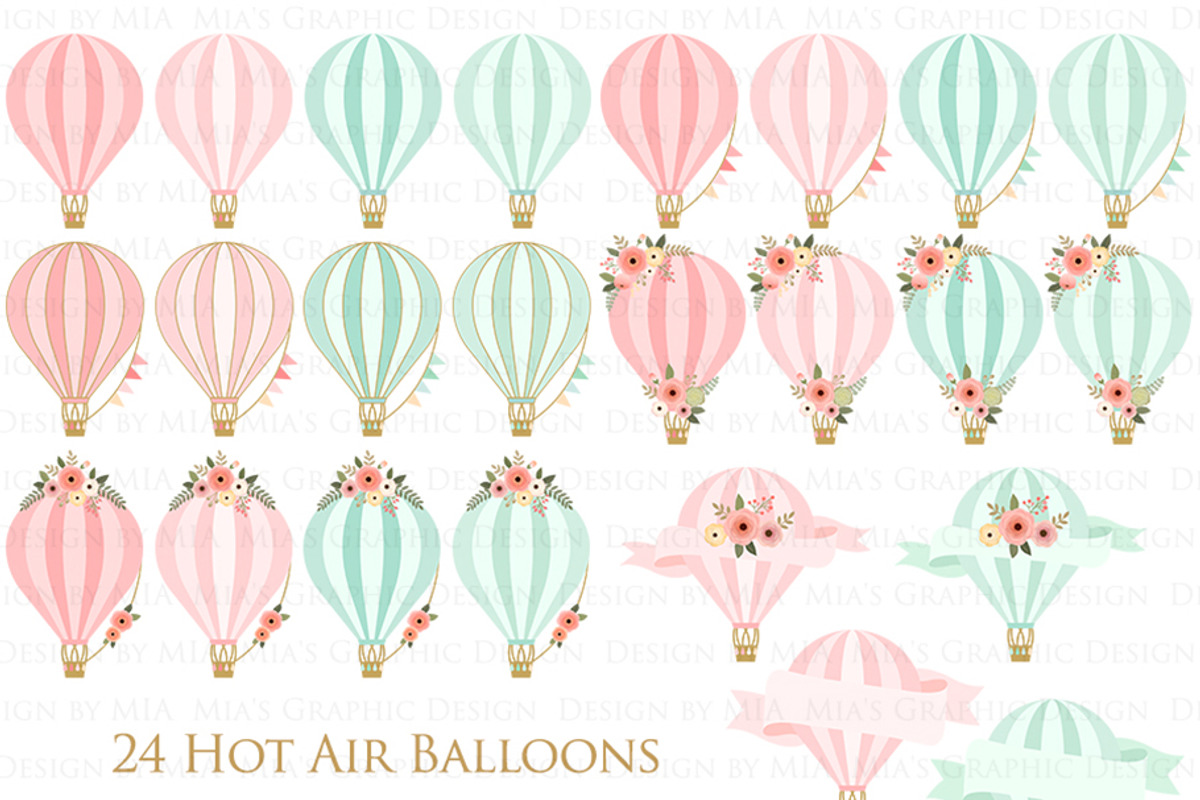 Hot Air Balloon Pink Set, an Illustration by Mia's Graphic Design (Photo 4 of 8)