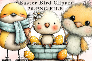 Whimsical Easter Bird Clipart, an Illustration by Libby Wishes