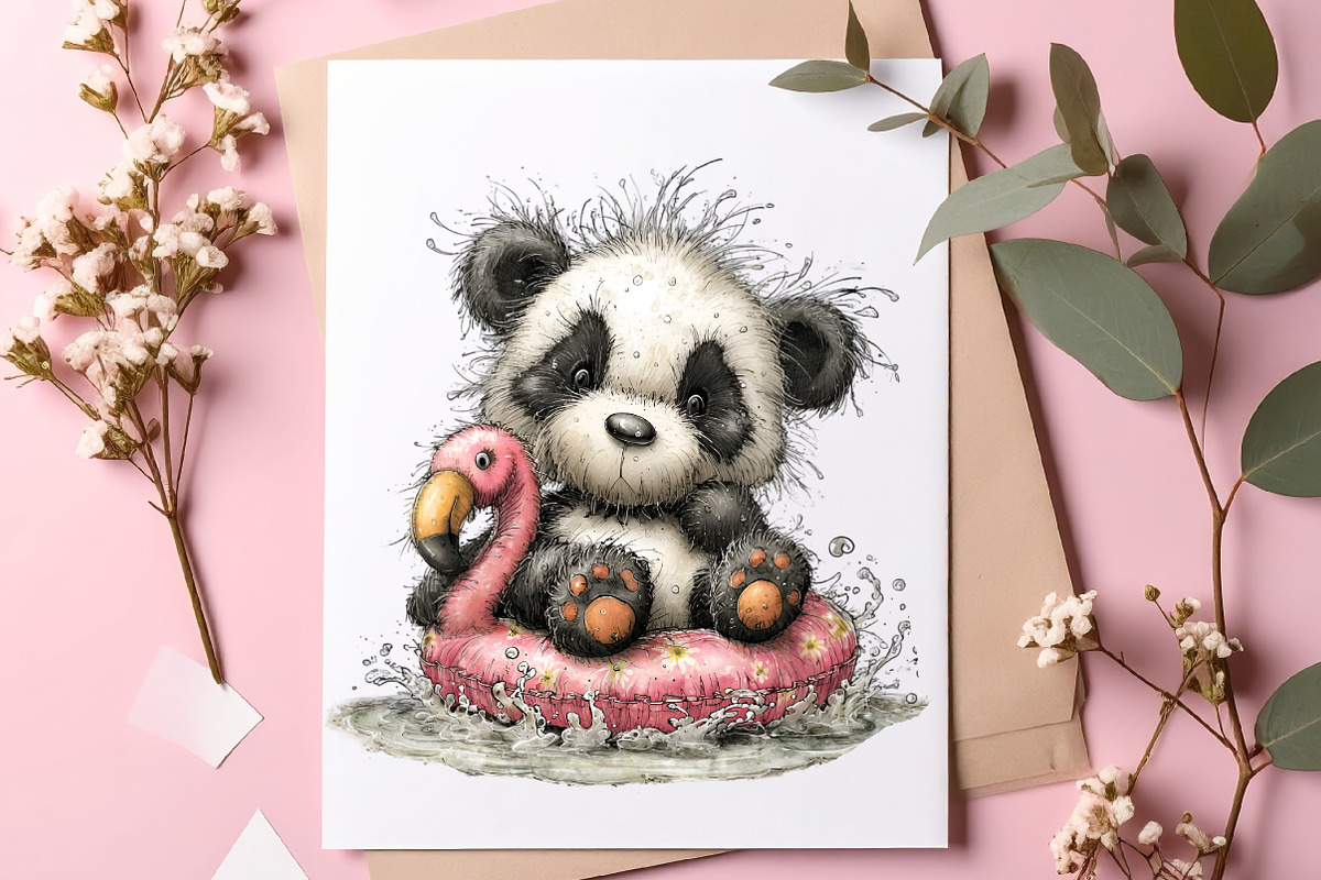 Whimsical summer panda clipart, an Illustration by SinaCreation (Photo 5 of 7)