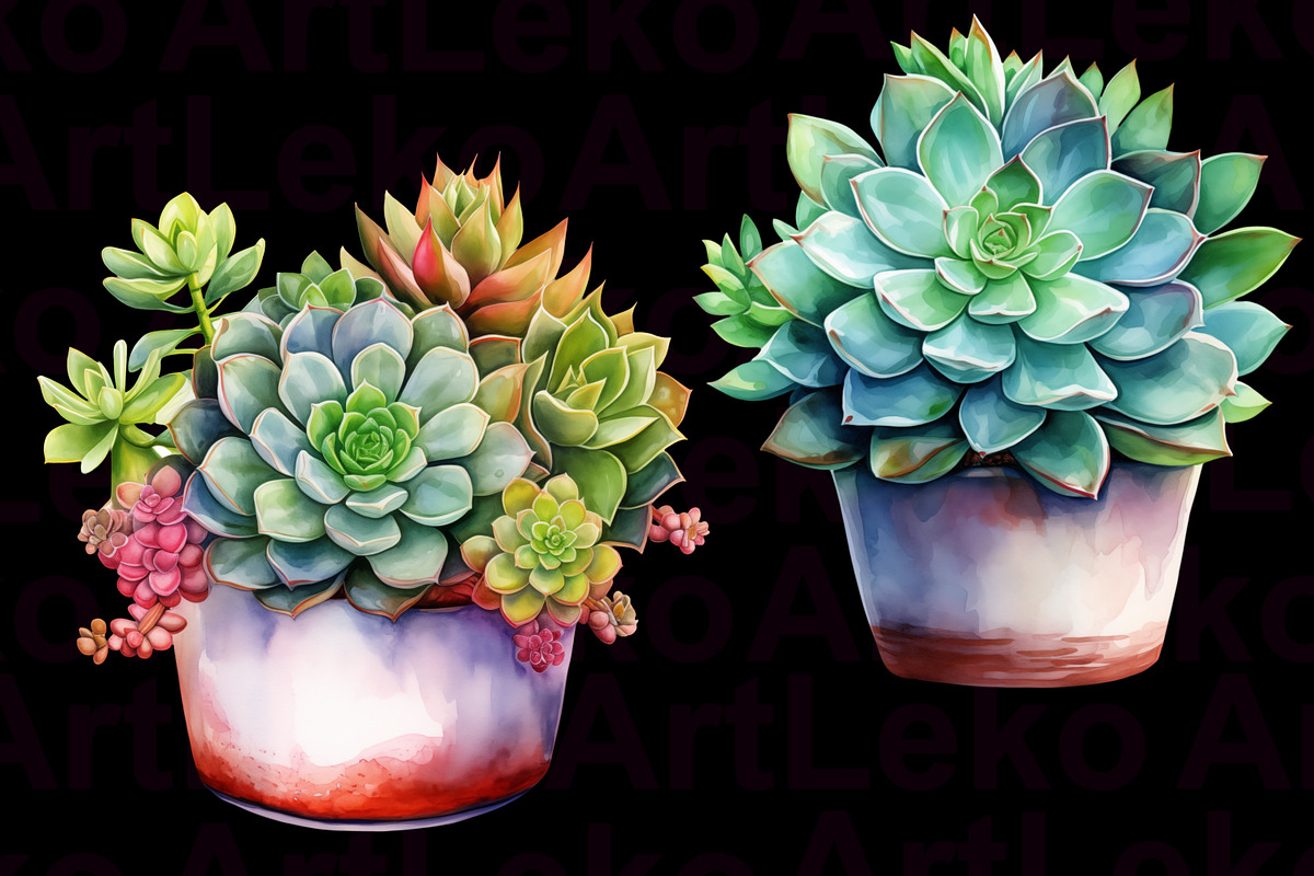 Succulents Watercolour Clipart, a Decorative Illustration by LekoArt (Photo 10 of 10)