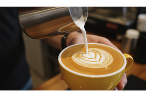 Barista pouring steamed milk into a, a Food & Drink Photo by Igor Tichonow