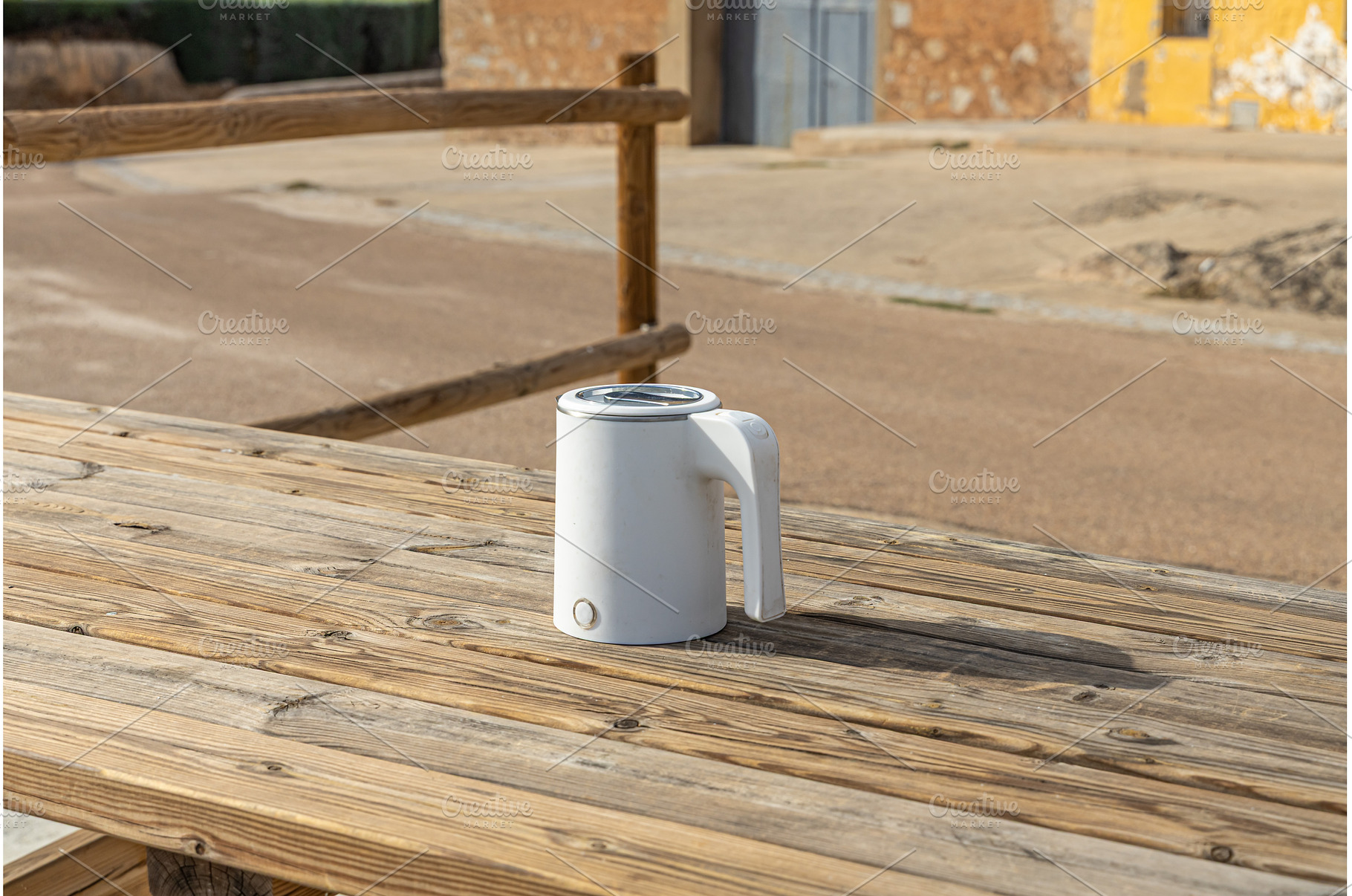 White electric kettle on the gray, a Food & Drink Photo by Illustrations&photos