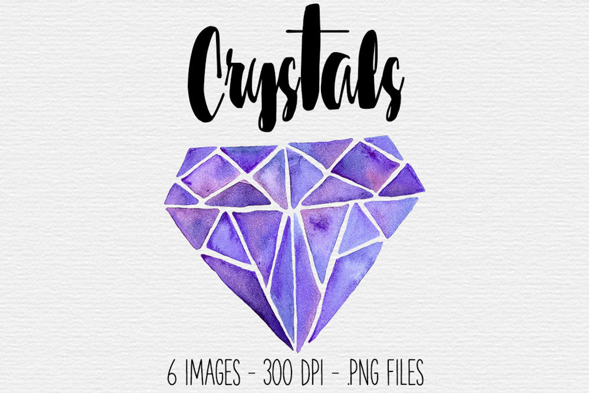 Purple Watercolor Crystal Clipart, an Illustration by TigerlilyDesignCo (Photo 1 of 2)