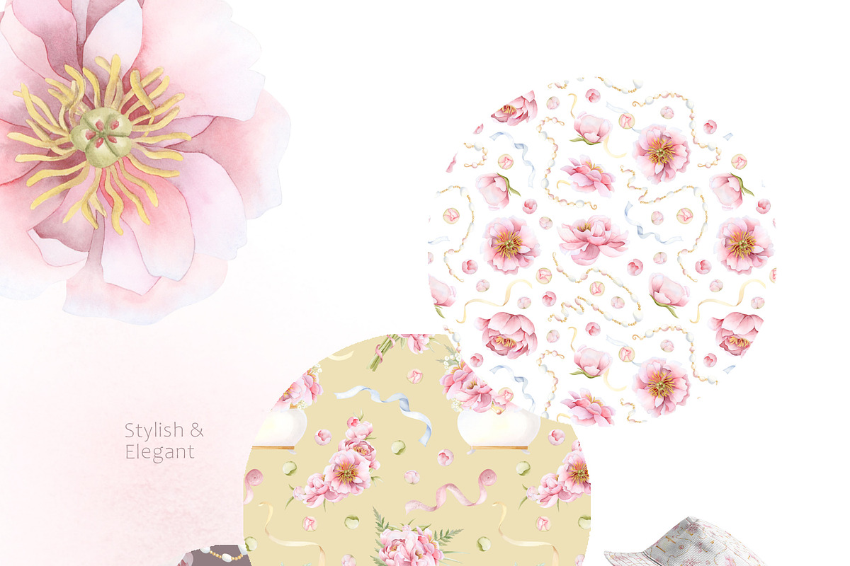 Pink Peonies Watercolor Women Beauty, a Decorative Illustration by Elena Malgina Clipart (Photo 7 of 13)