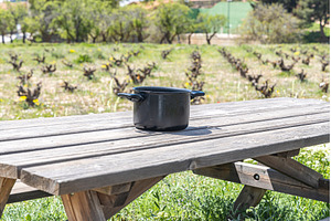 Empty black pot is on the gray, a Food & Drink Photo by Illustrations&photos