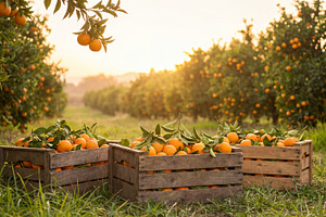 Crates filled with ripe oranges, a Food & Drink Photo by Volff