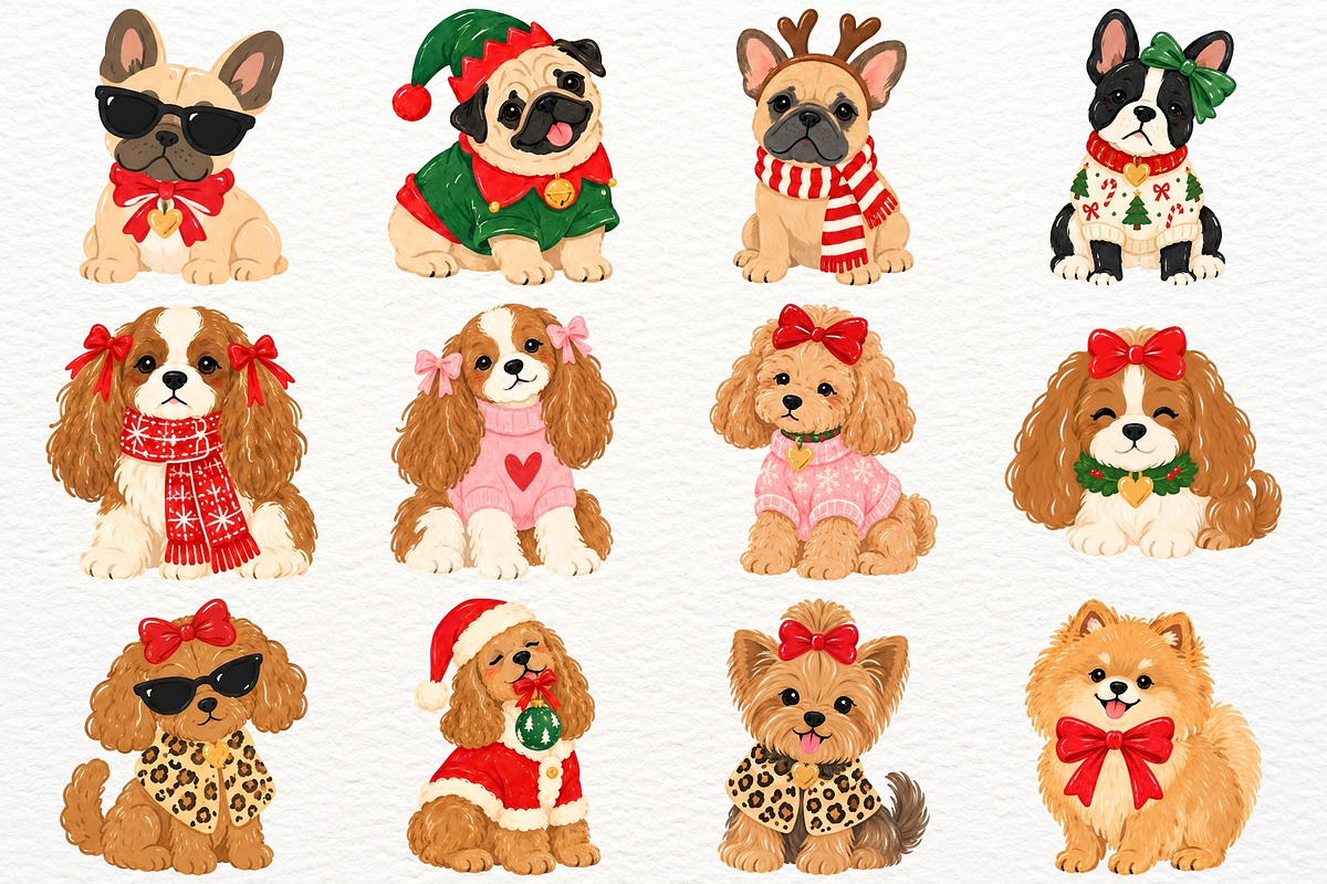 Christmas Dogs Clipart Holiday Pets, an Animal Illustration by SugarCloudStudioArt (Photo 3 of 6)