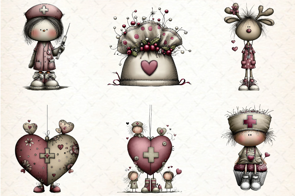 Whimsical Nurse Christmas Clipart, an Illustration by DreamCafeArt (Photo 5 of 8)