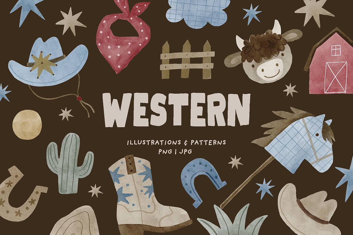 Western Watercolor Nursery Clipart, a Decorative Illustration by Cute And Wild (Photo 1 of 6)