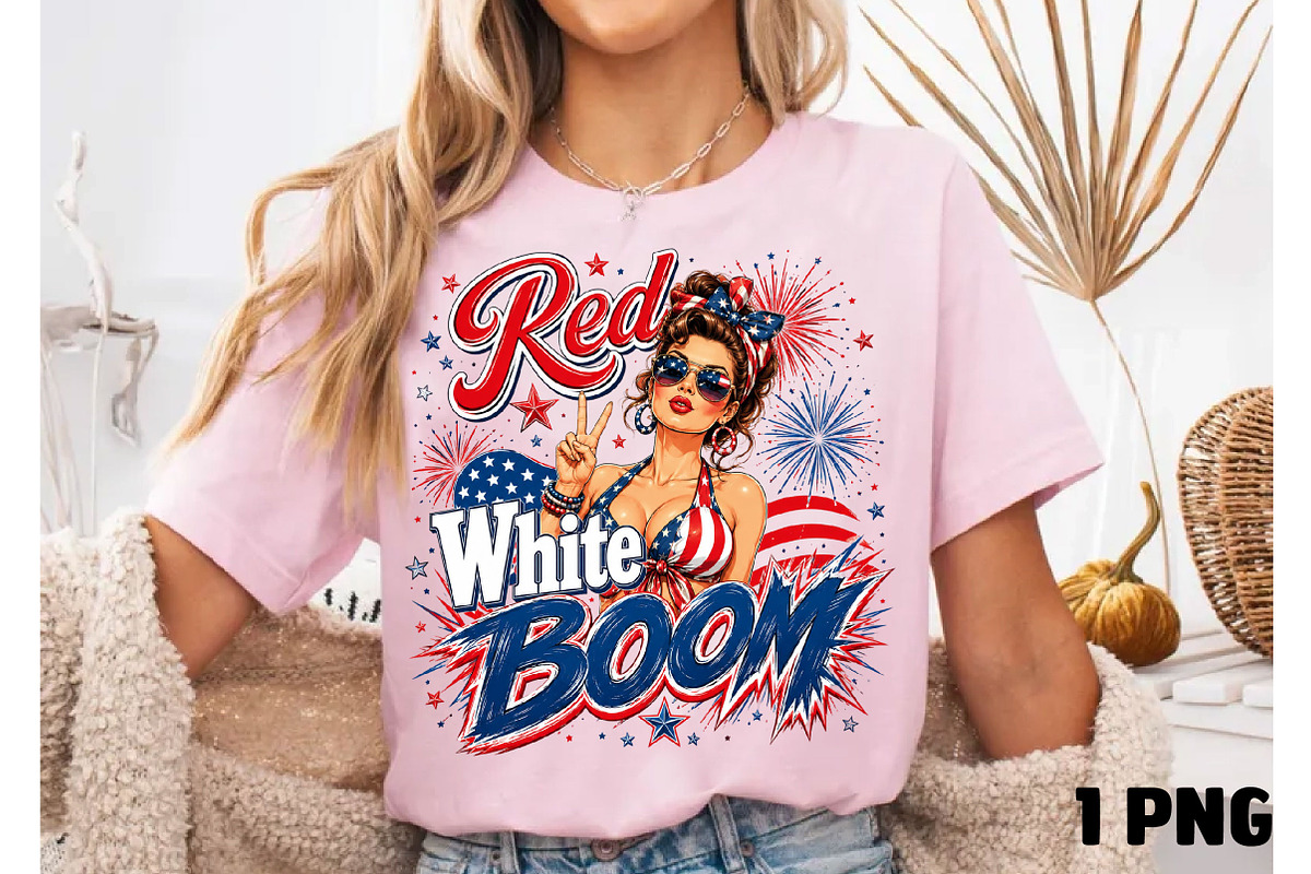Red White and Boom 4th July PNG, a Seasonal Illustration by DreamCafeArt (Photo 1 of 6)