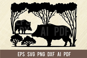 Boars - Wildlife Stencils SVG