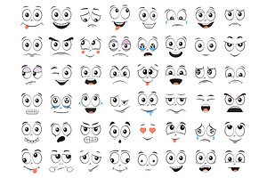 Cartoon Faces Set. Angry, Laughing