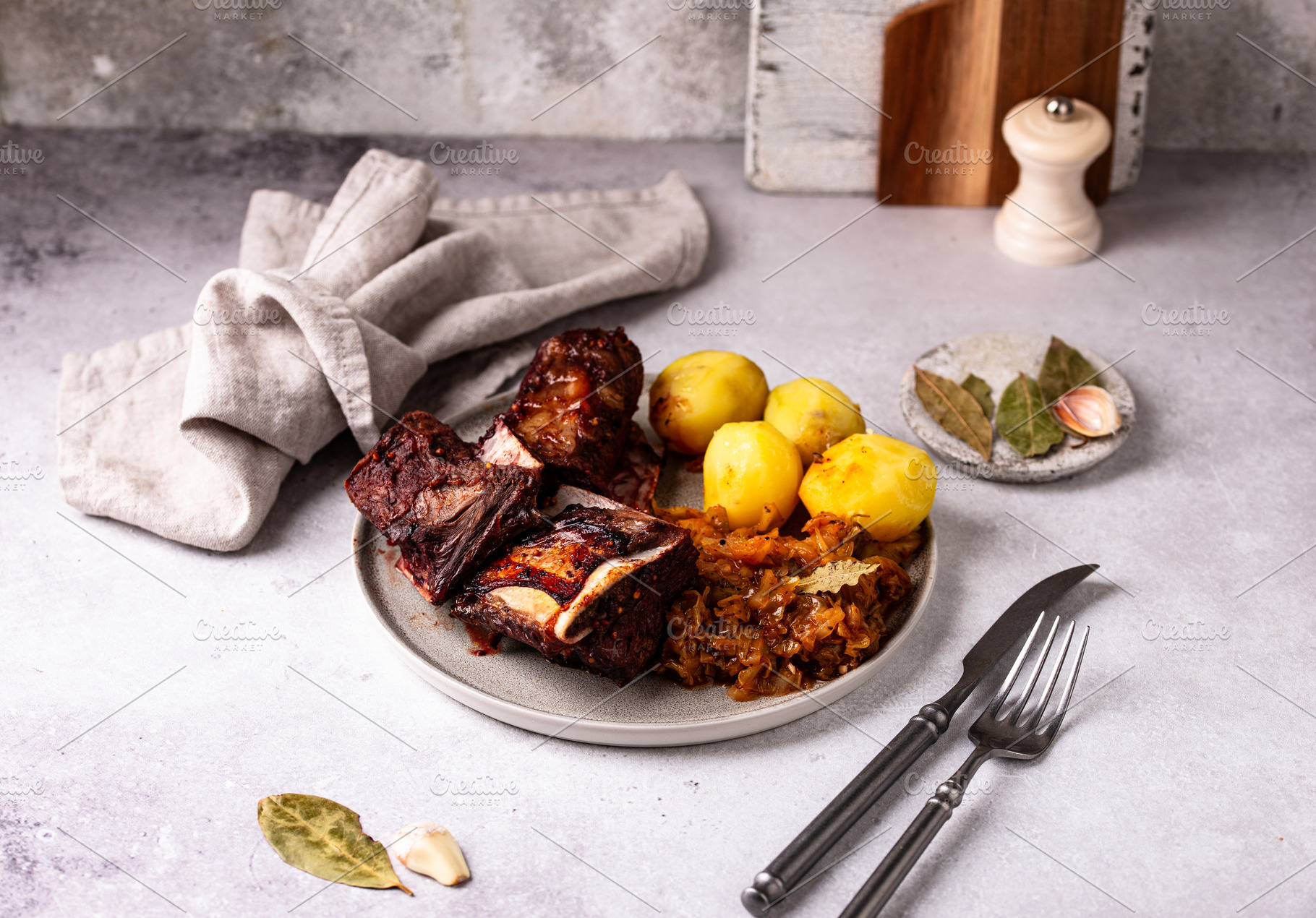 Grilled ribs with sauerkraut, a Food & Drink Photo by Yulia Furman