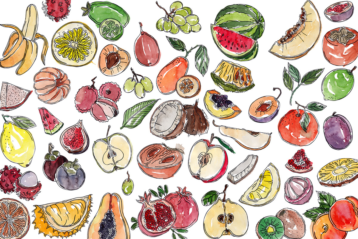 Watercolor fruits, raster, an Illustration by risovanya (Photo 2 of 3)