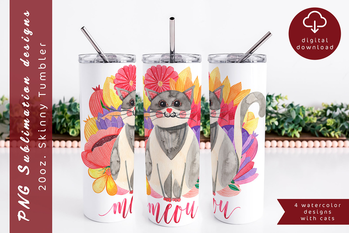 Flower cat tumbler wrap, an Object Graphic by AnastasiaWatercolor (Photo 3 of 8)
