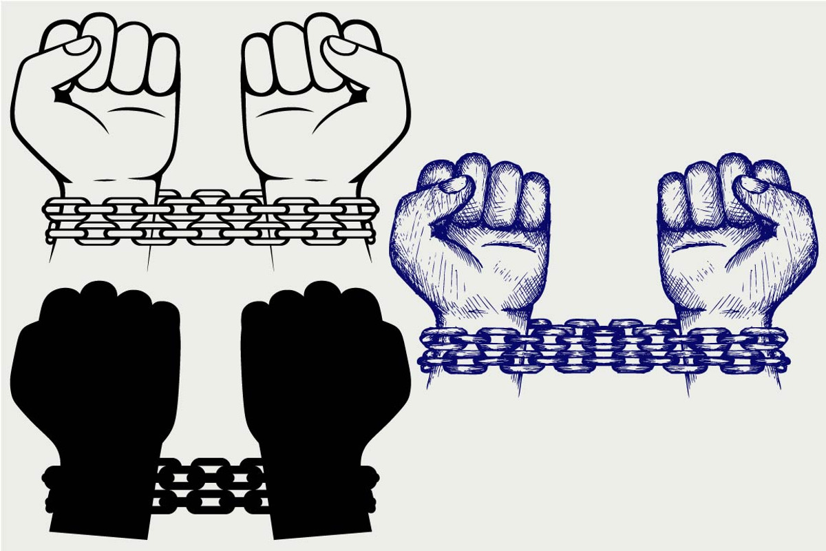 Hands chained in a chain SVG, an Outline Icon by LineworkStock
