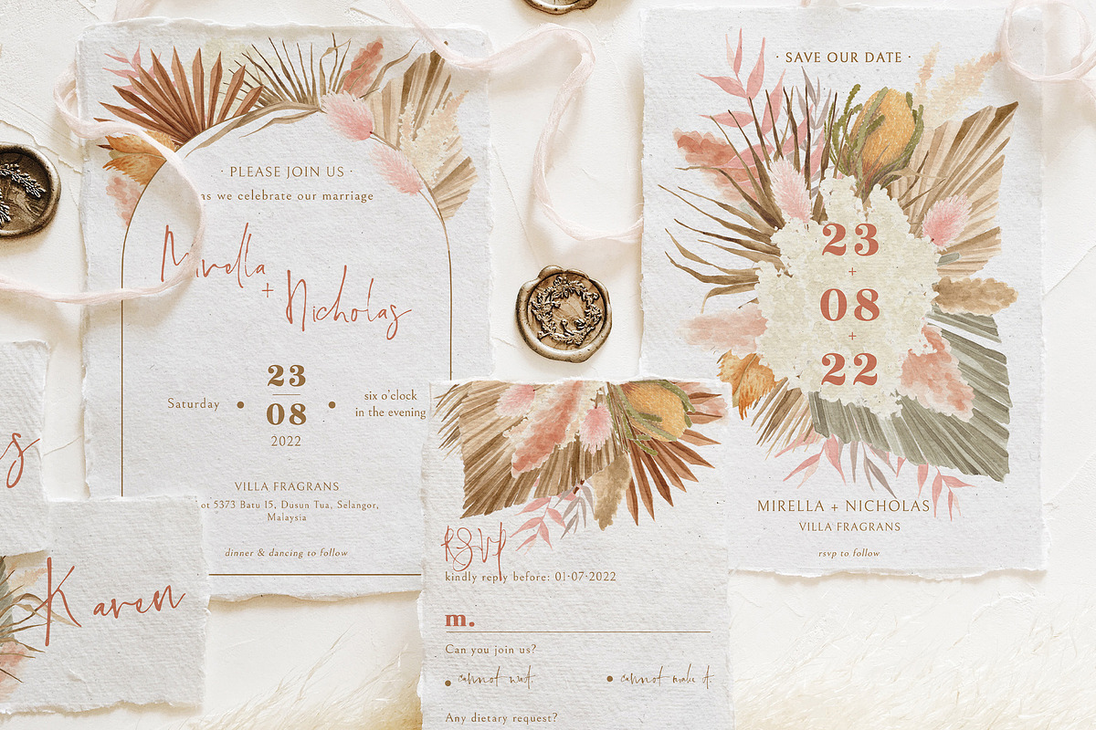 Bohemian Dried Foliage Wedding Suite, an Invitation Template by BlueRobinDesignShop (Photo 7 of 17)