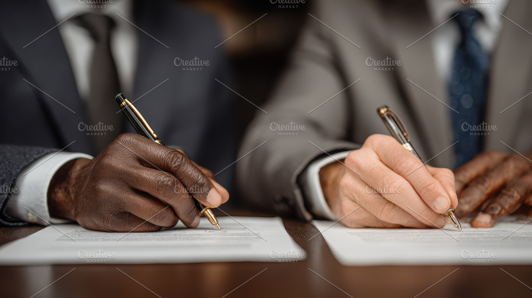Two men signing important documents, a Photo by Pixeness Studio
