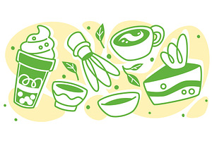 Matcha tea and dessert illustration, a Food Illustration by art PVP - market