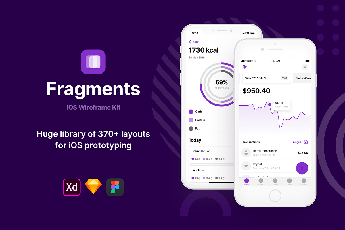 Fragments iOS Wireframe Kit, a Wireframe Template by Pixsellz (Photo 1 of 6)