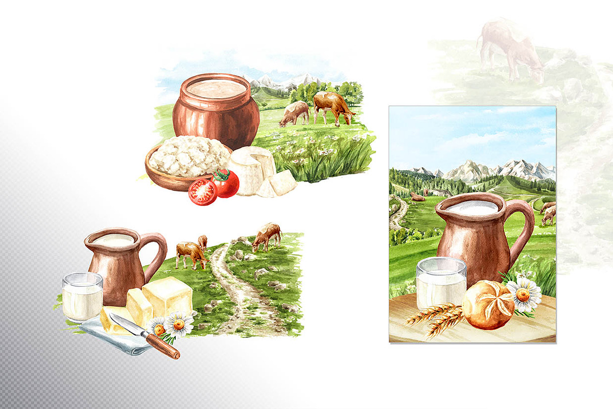 Dairy Farm. Watercolor collection, an Animal Illustration by Daria Ustiugova (Photo 2 of 11)