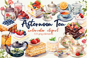Afternoon Tea Watercolor Clipart, a Food Illustration by Anna Design Studio (Thumbnail 1 of 8)