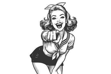 laughing retro woman pointing, a Person Illustration by AlexArt