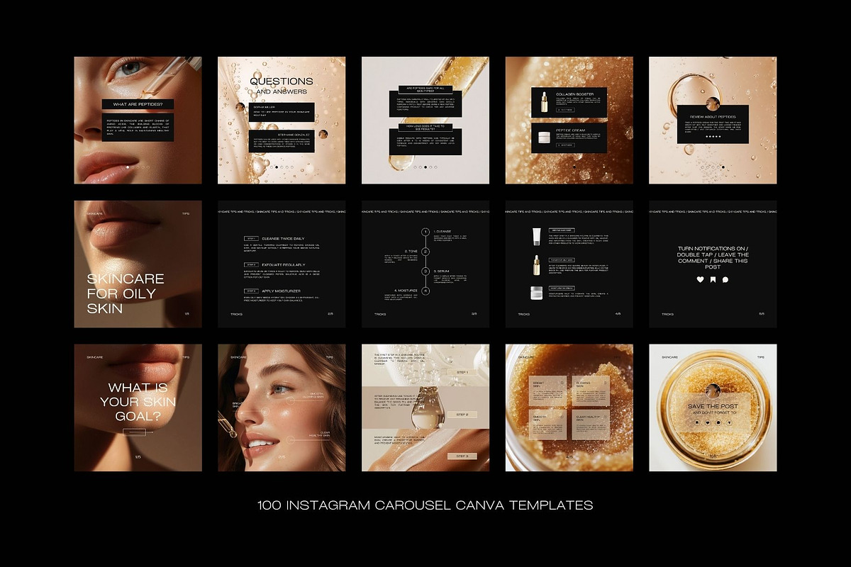 100 Skincare Canva Carousel Templates