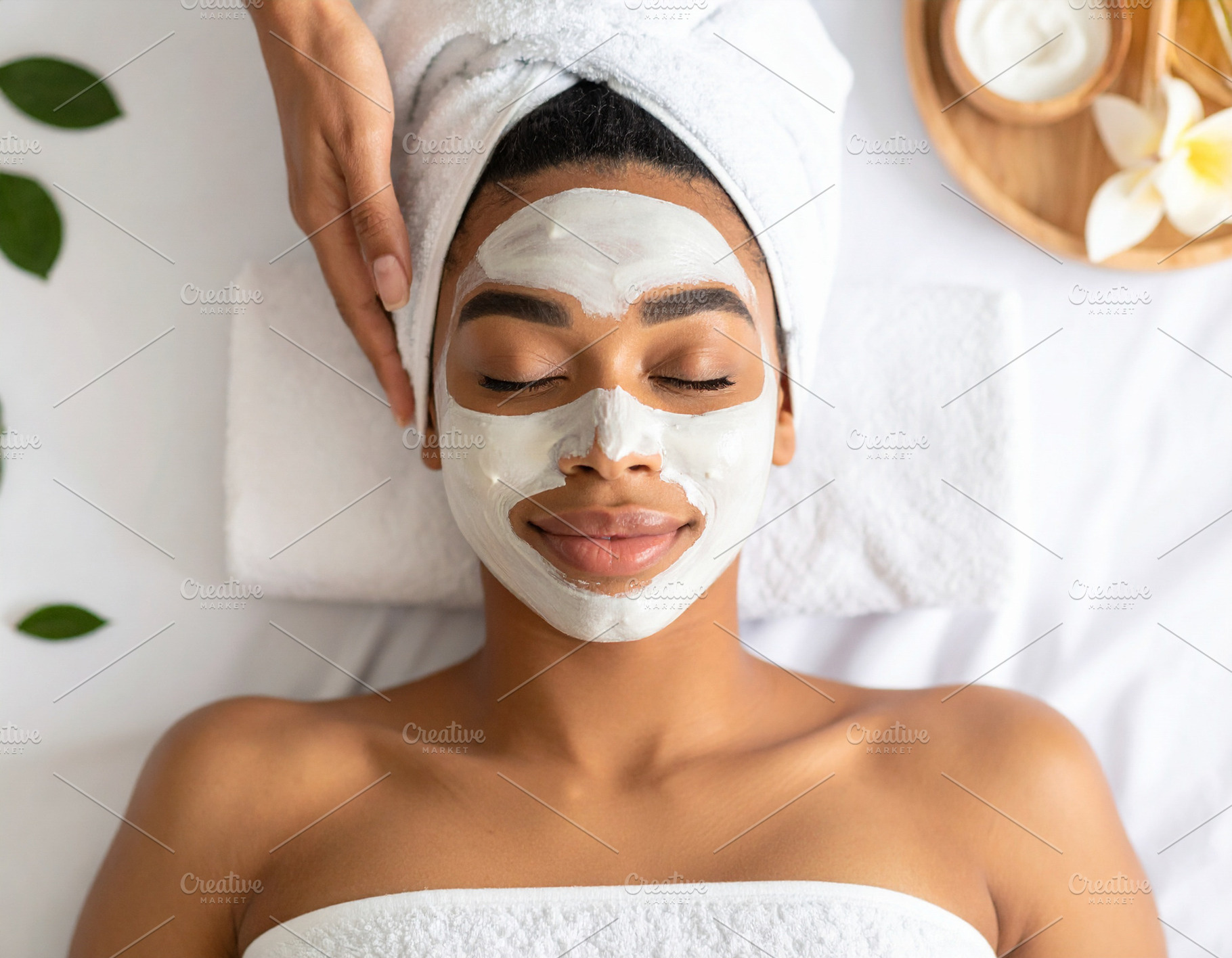 Woman face lying at bed with face mask applied reciving skin tre, a Beauty & Fashion Photo by DanFLCreativo